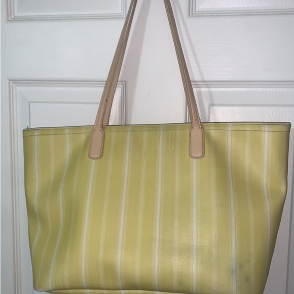 Coach Legacy Weekend Ticking Stripe Yellow Tote Bag - Picture 2 of 10